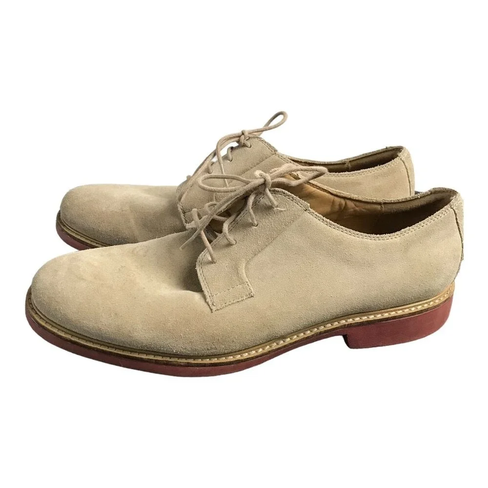 Cole Haan Derby Mens 11 Tan Suede C12161 Lace‎ Up Brick Red Sole Plain Toe Shoes